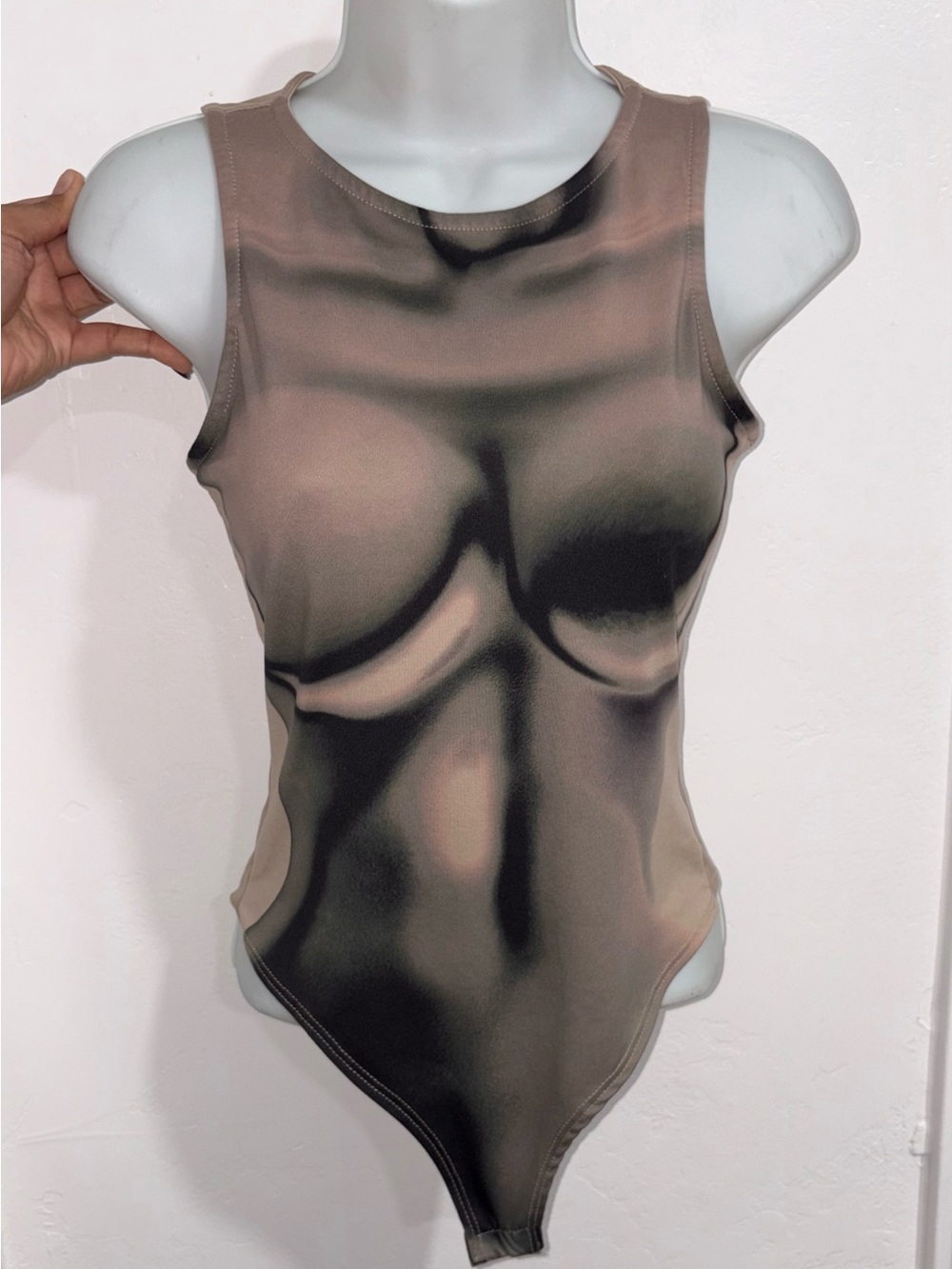 Y2K Body Contour Printed Bodysuit | Nude & Black Shadow Top S